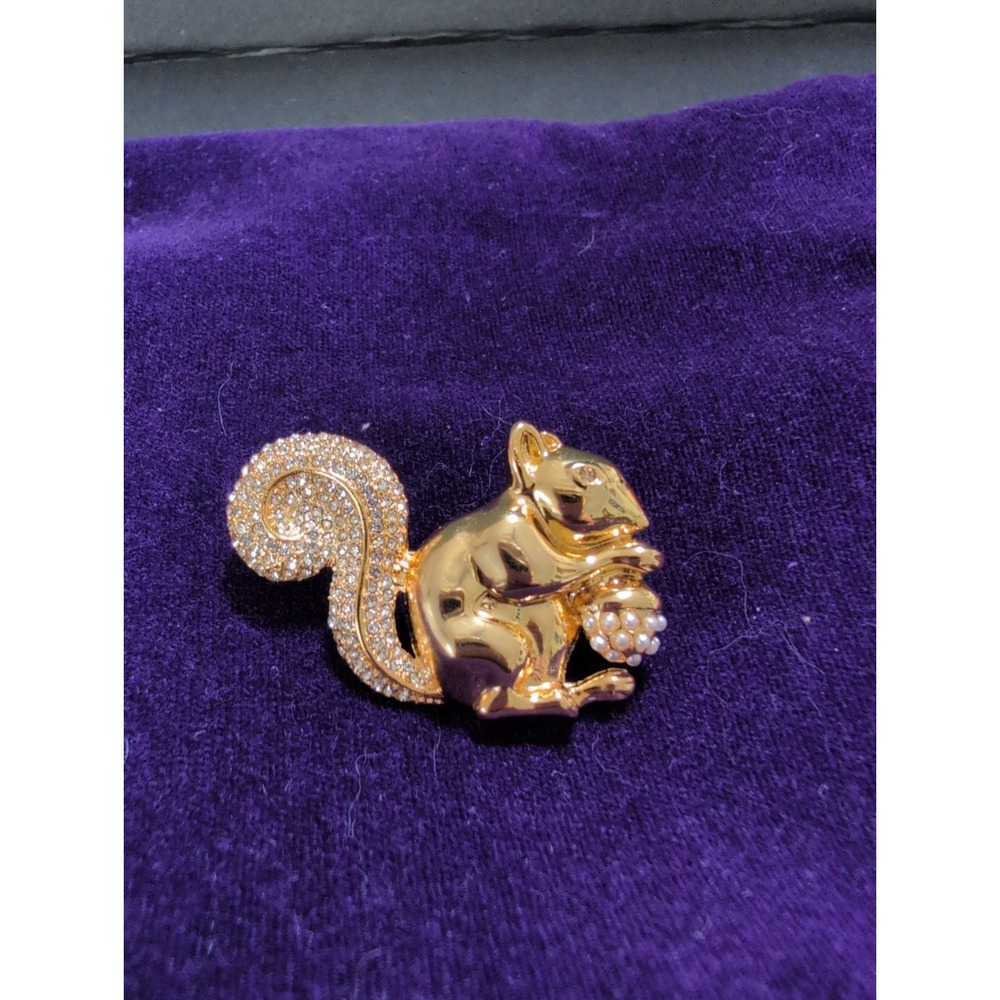 Talbots Gold Tone Crystal Squirrel Brooch Cute